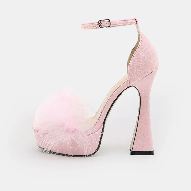 Acacia Glamorous Feather-trimmed Sandals