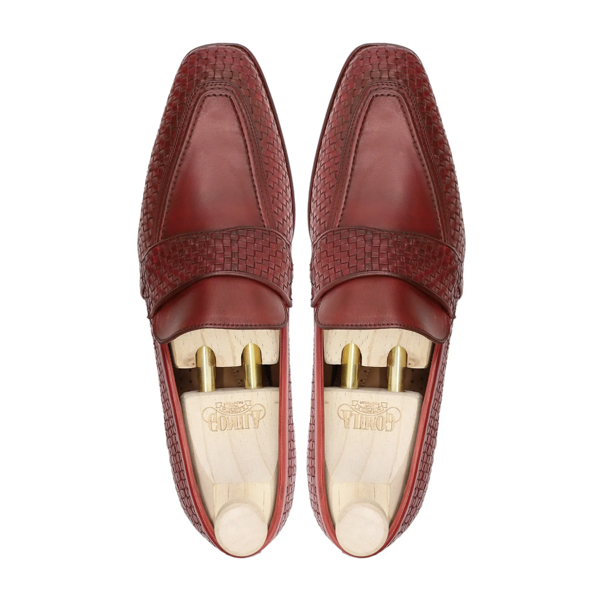 Alessandro - Men's Oxblood Calf and Hand Woven Calf Leather Loafer