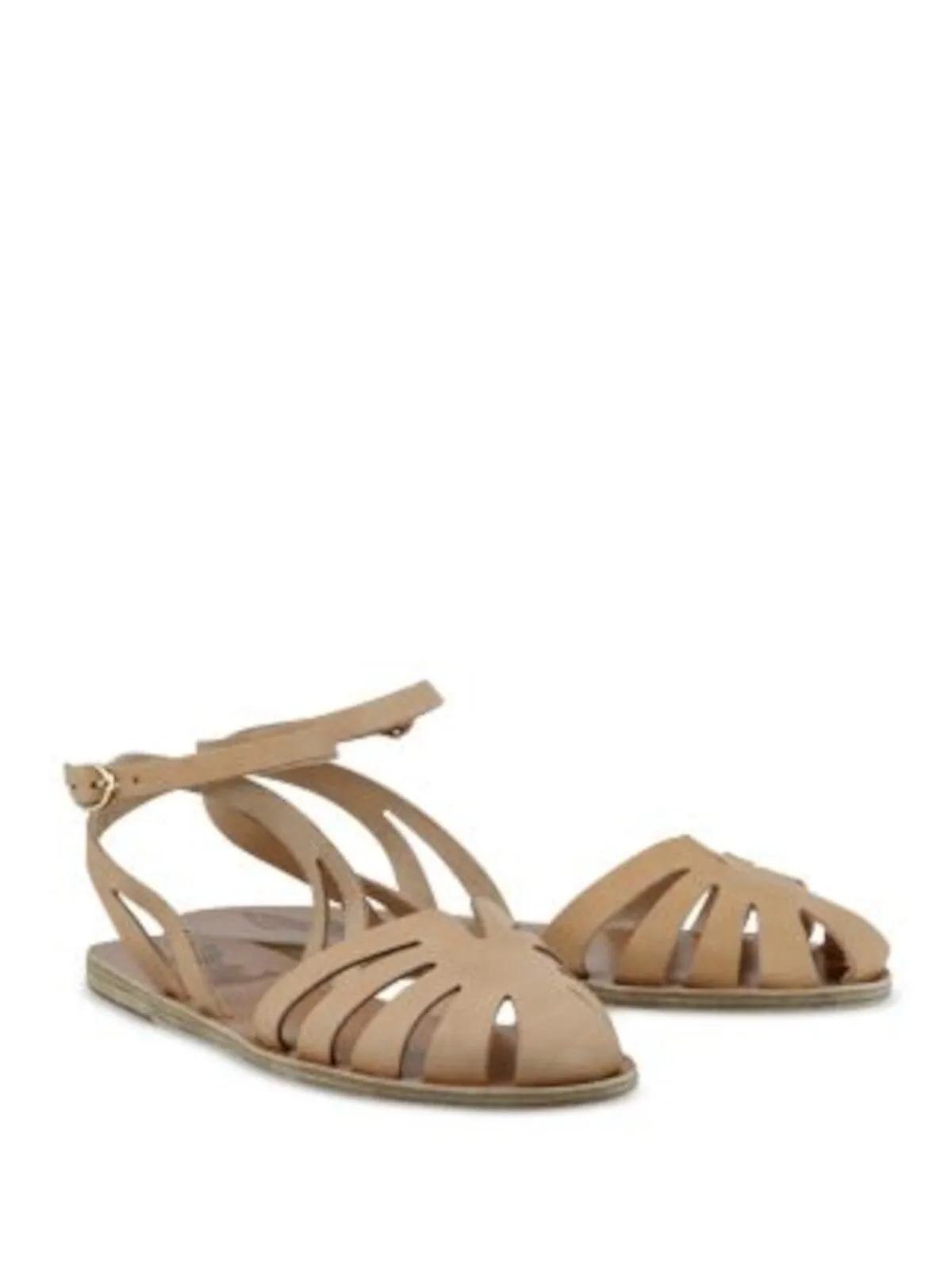 ANCIENT GREEK SANDALS Womens Beige Cut Out Ankle Strap Aella Round Toe Buckle Leather Sandals Shoes