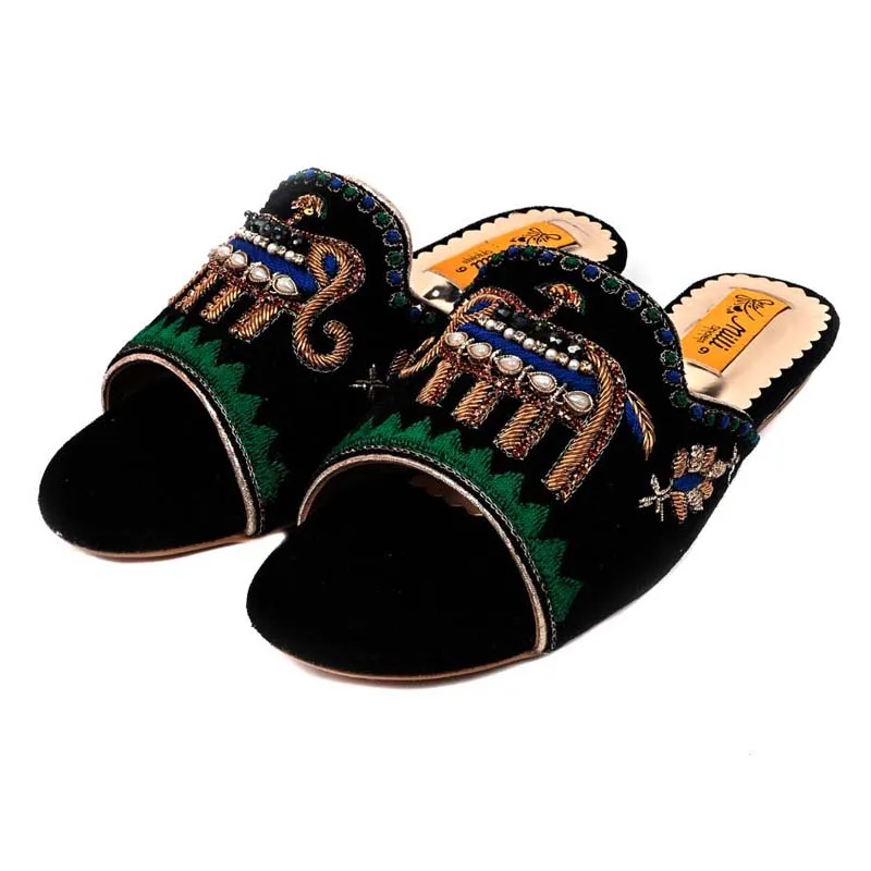 Black Fancy Velvet Ladies Slipper