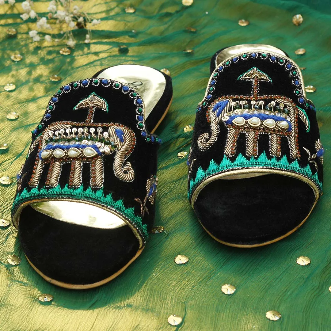 Black Fancy Velvet Ladies Slipper