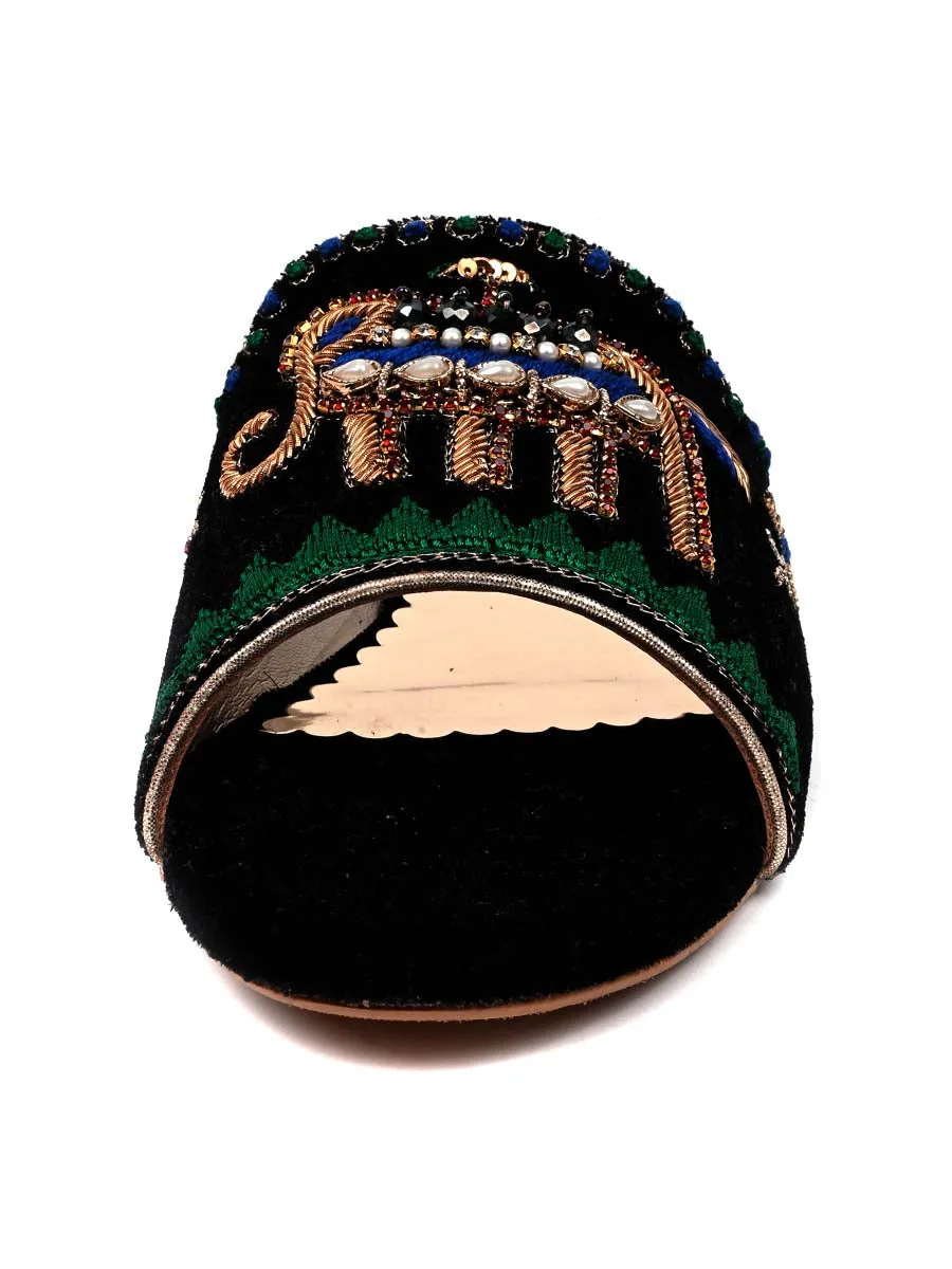 Black Fancy Velvet Ladies Slipper