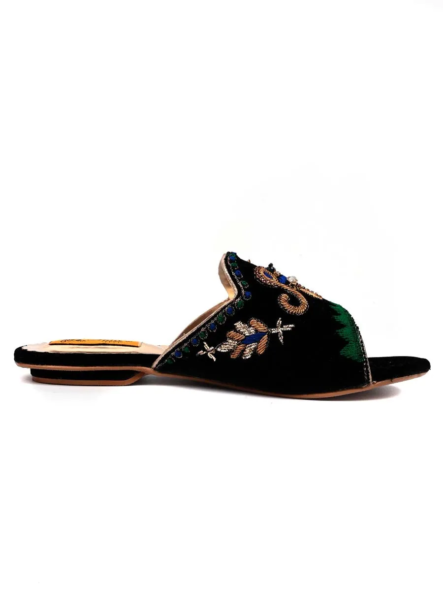Black Fancy Velvet Ladies Slipper