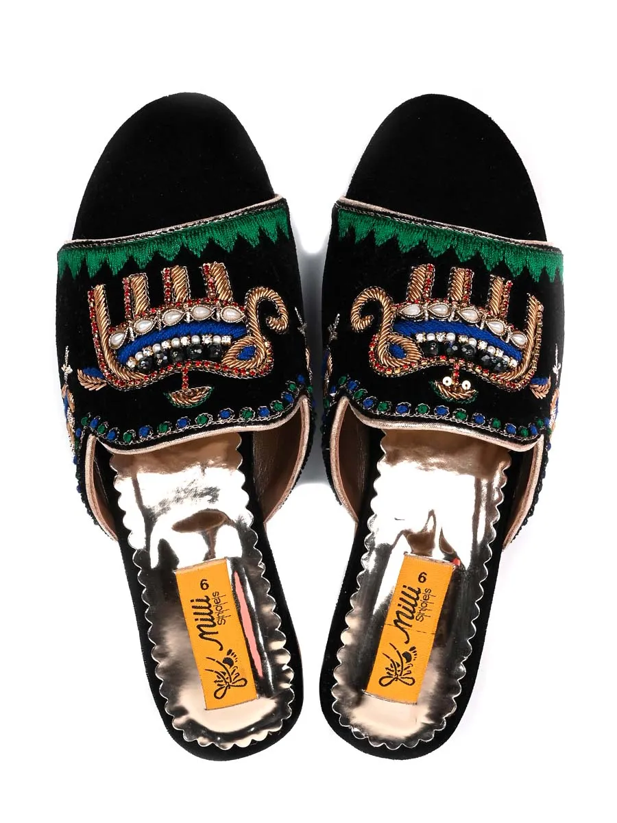 Black Fancy Velvet Ladies Slipper