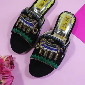 Black Fancy Velvet Ladies Slipper