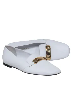 Burberry - White Leather Loafers w/ Gold Buckle Sz 8