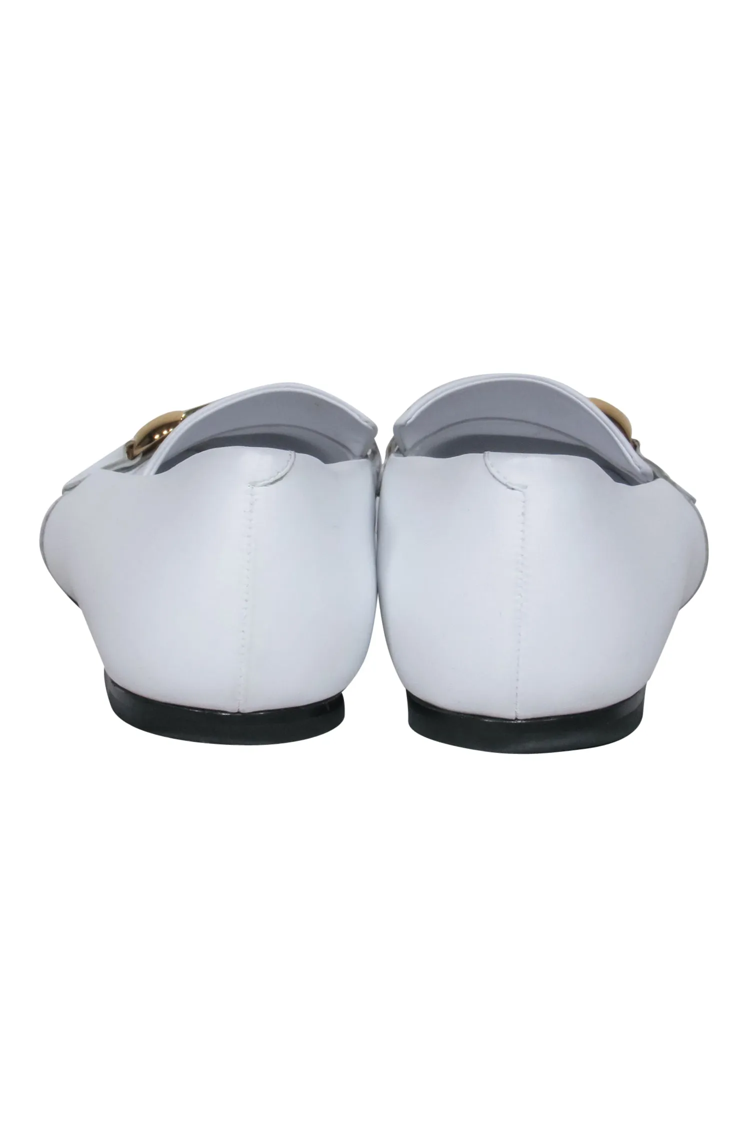 Burberry - White Leather Loafers w/ Gold Buckle Sz 8