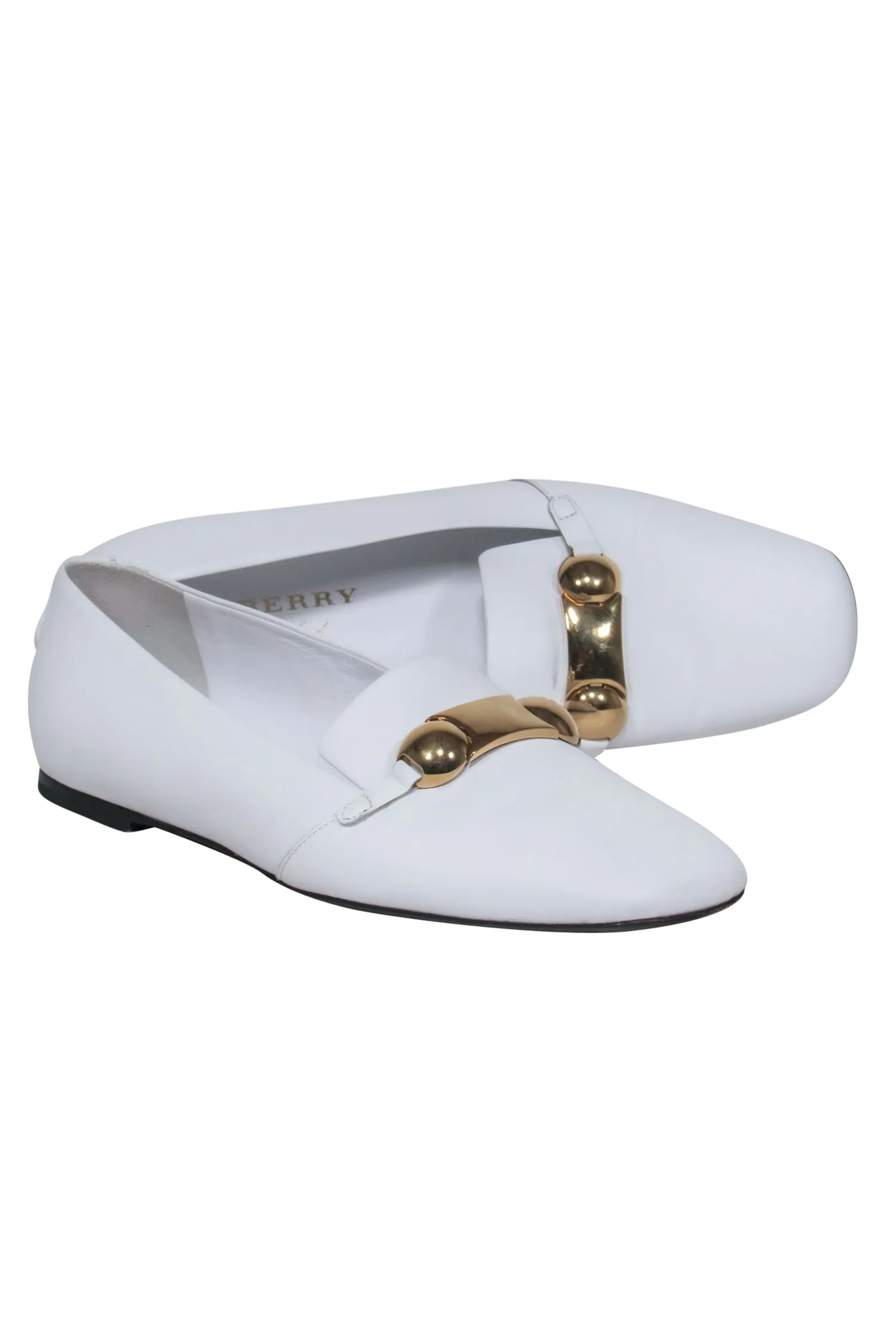 Burberry - White Leather Loafers w/ Gold Buckle Sz 8