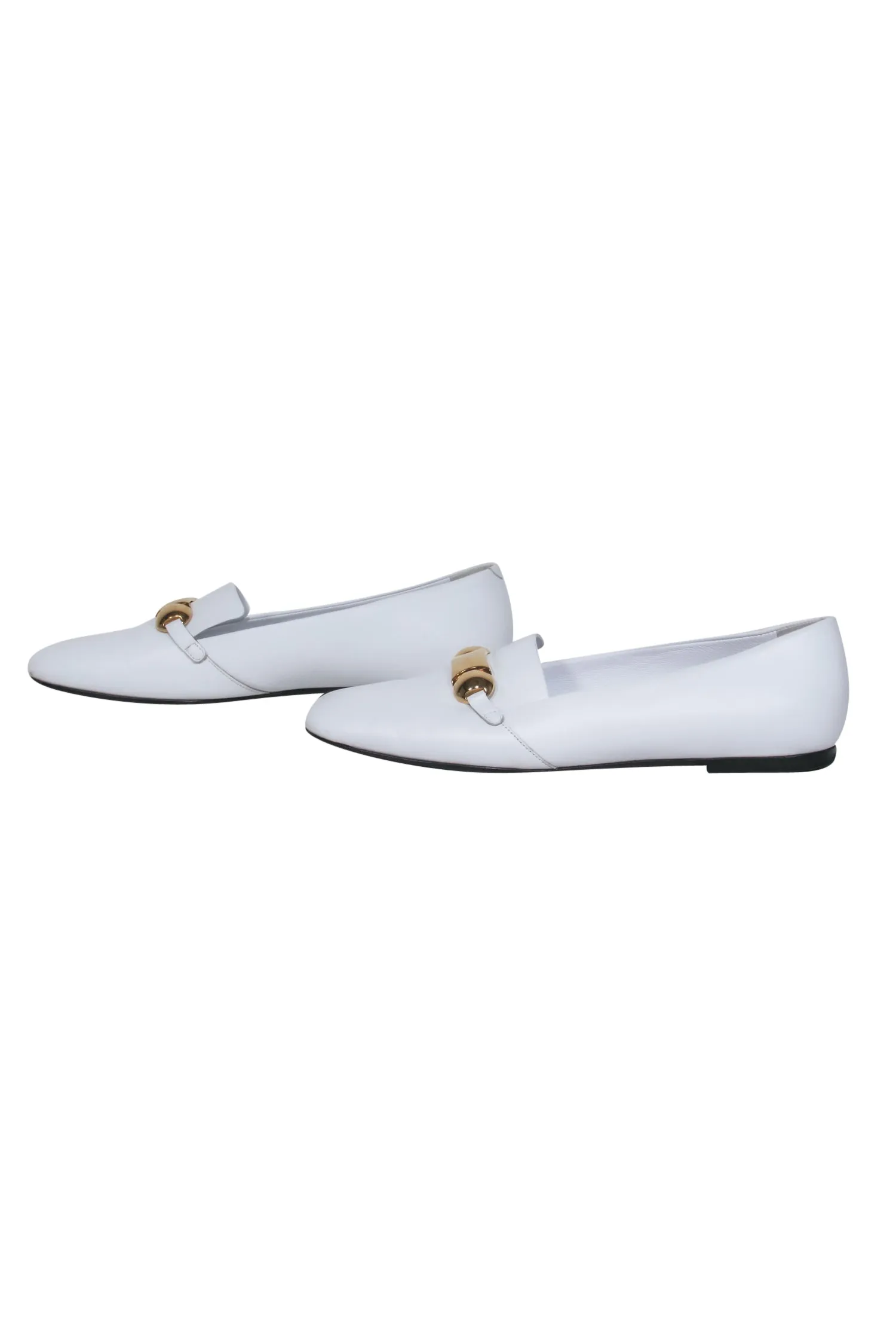 Burberry - White Leather Loafers w/ Gold Buckle Sz 8