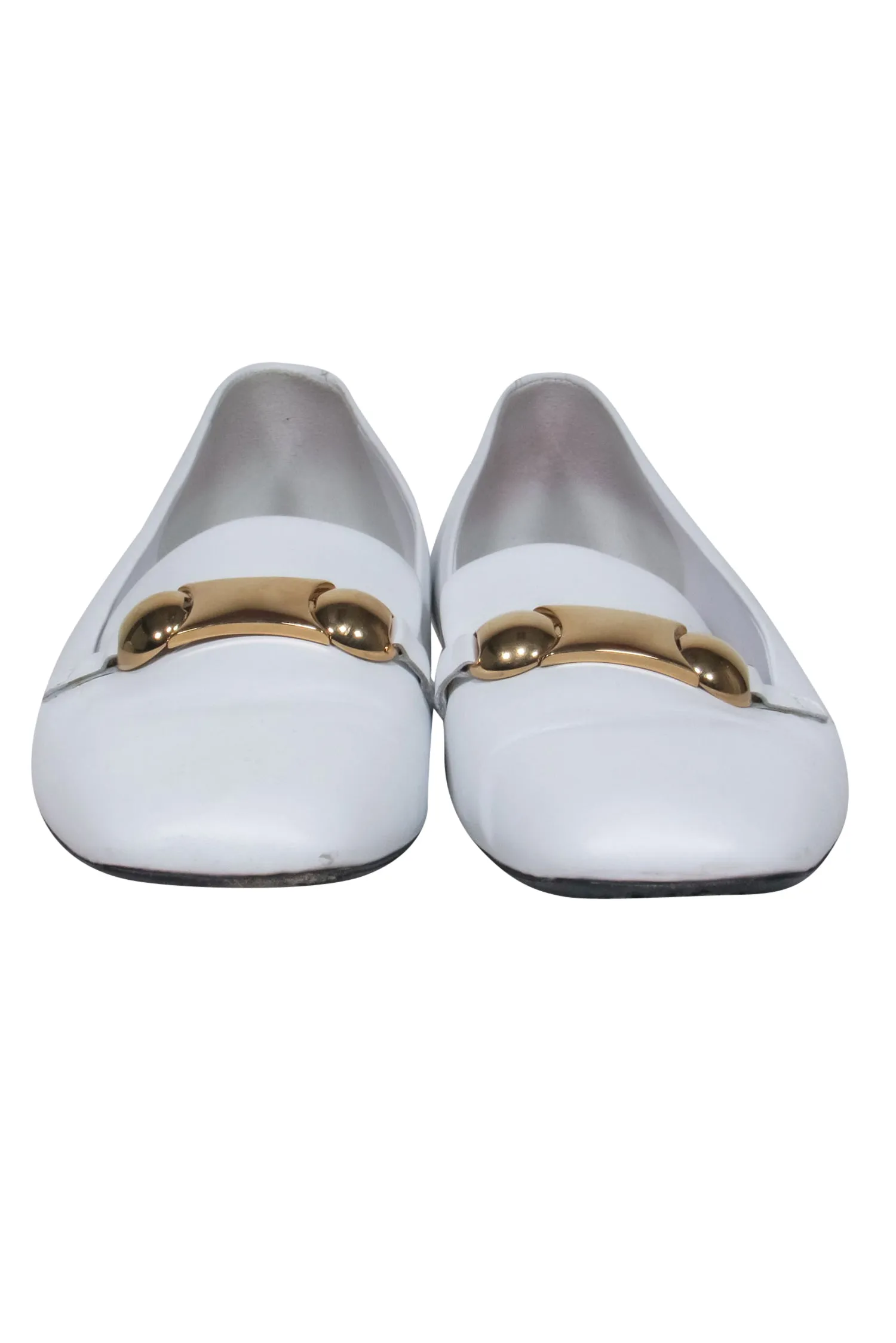 Burberry - White Leather Loafers w/ Gold Buckle Sz 8