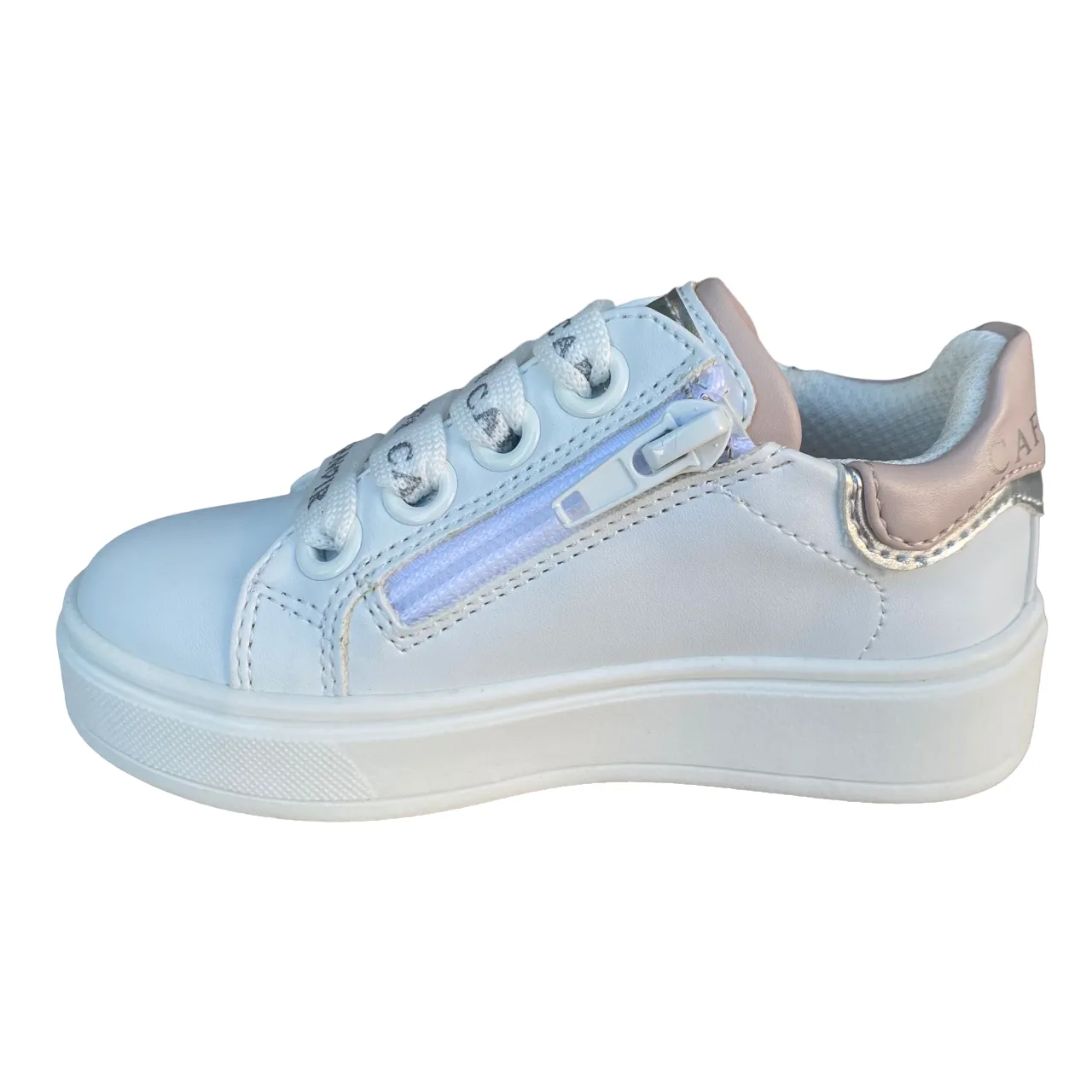 Cafè Noir scarpa da bambina con laccio e zip laterale C-2401w bianco
