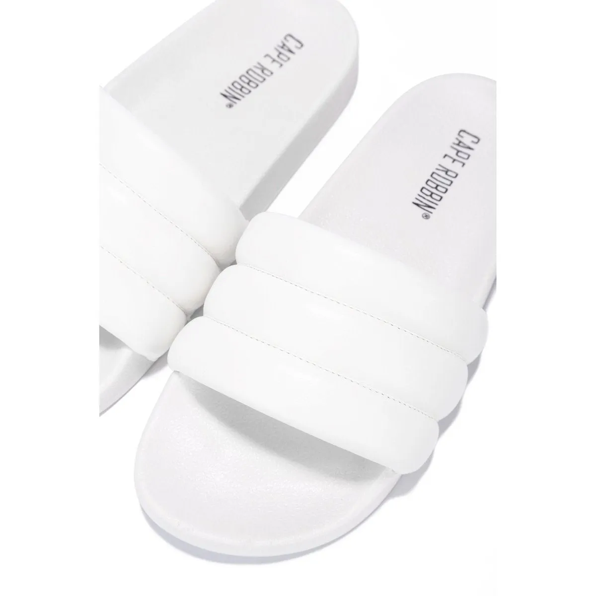 Cape Robbin Barrel White Puffed Out Slip On Black Mule Slide Pool Sandals