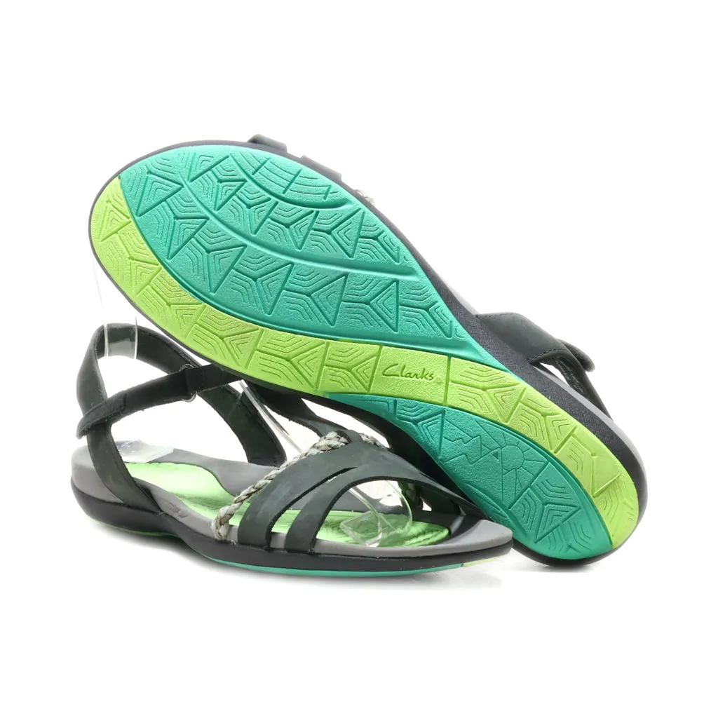 Clarks Flat Sandals Leather Green Colour For Women