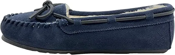 Clarks Navy Suede Slip On Faux Fur Lined Comfortable Breathable Moccasin Slipper