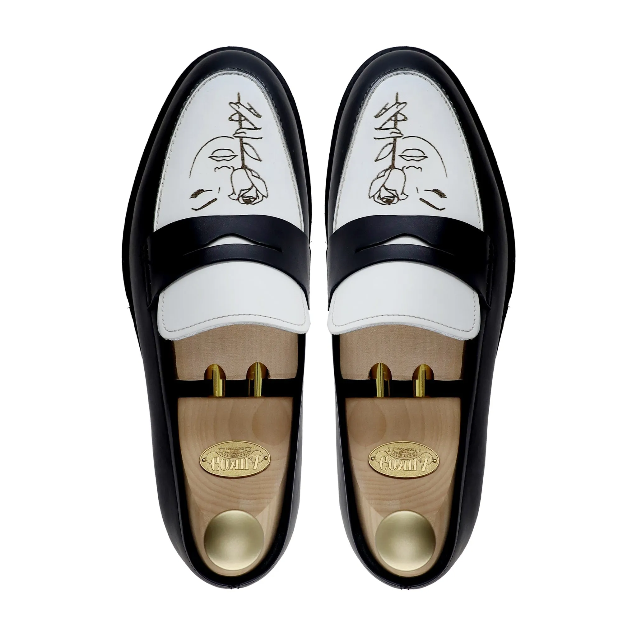 Hobart - Men's Black and White Calf Leather Loafer (Face Edition)