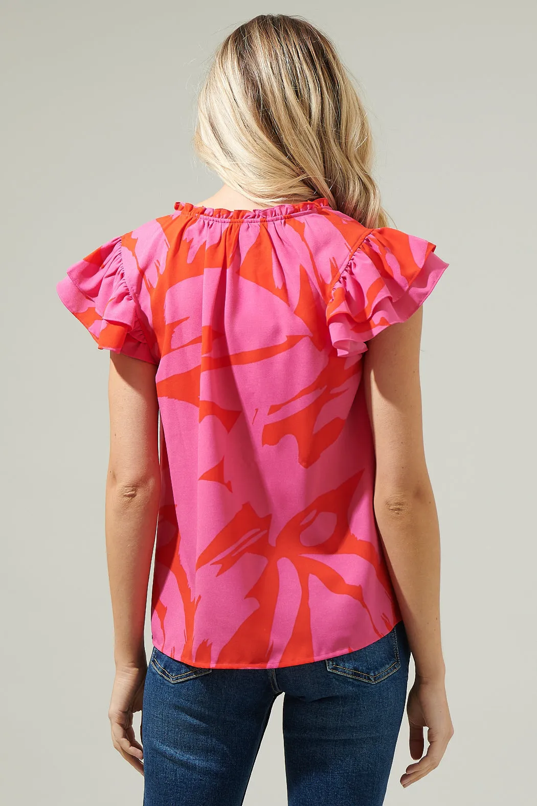 Jolene Abstract Bellissima Ruffle Sleeve Top