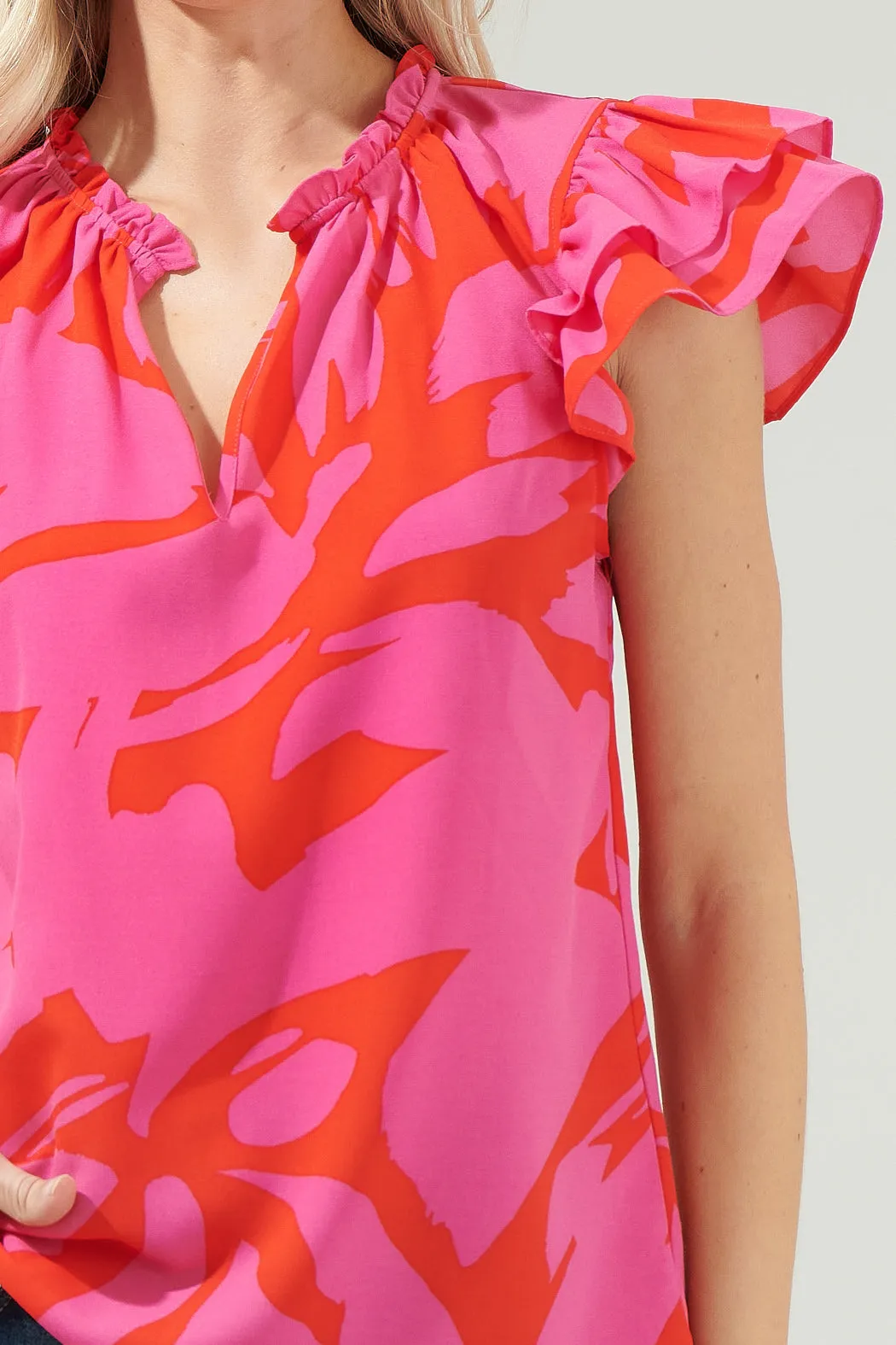 Jolene Abstract Bellissima Ruffle Sleeve Top
