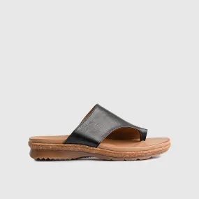 Leather Flat Comfort Sandals Black 902