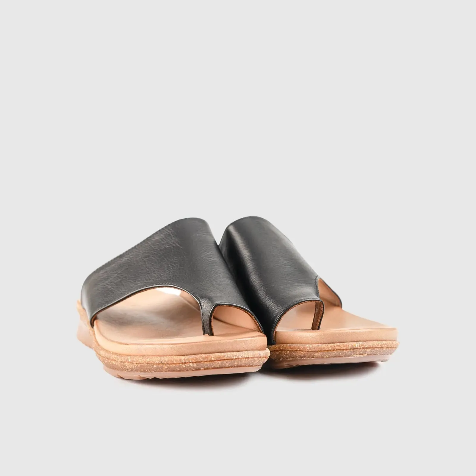 Leather Flat Comfort Sandals Black 902