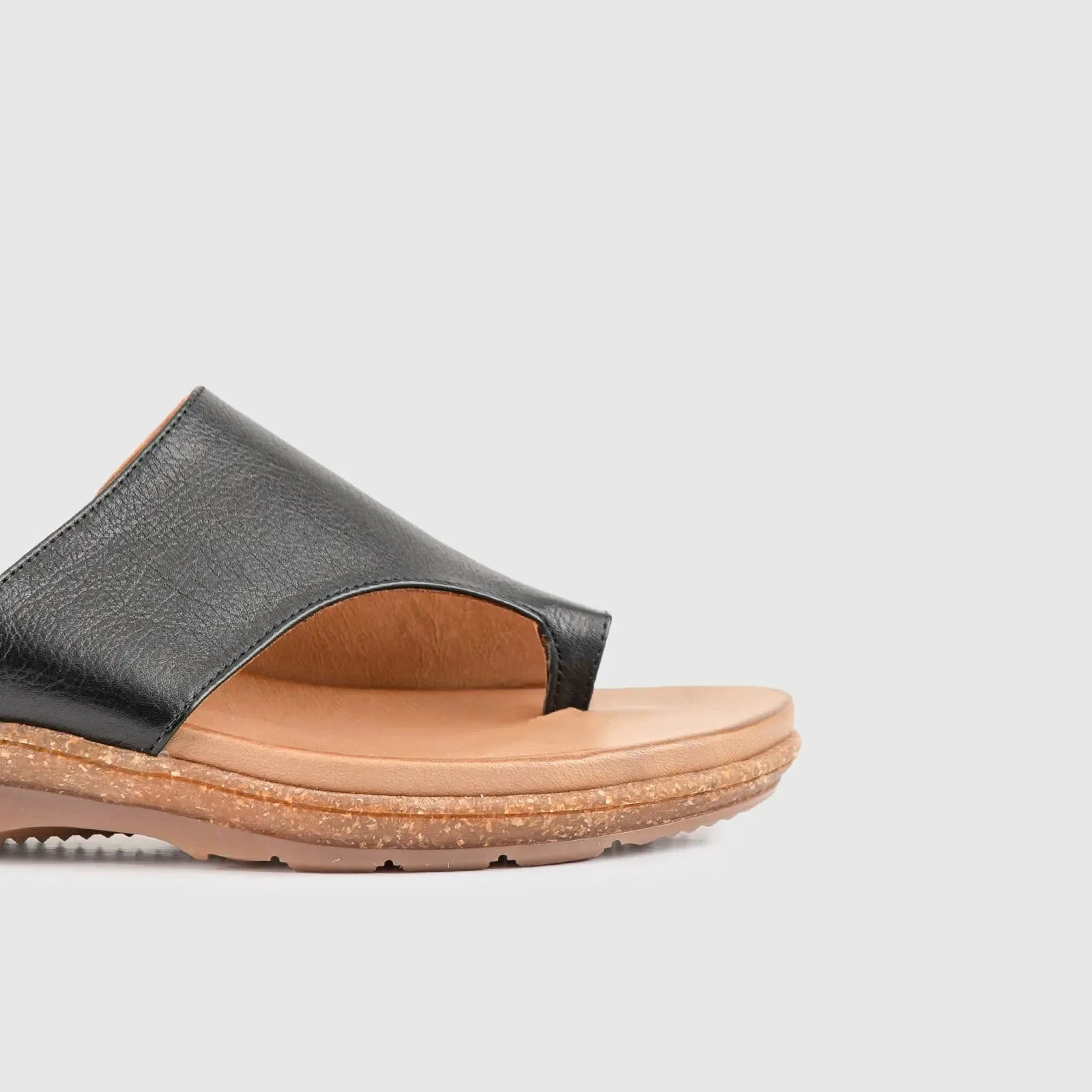 Leather Flat Comfort Sandals Black 902