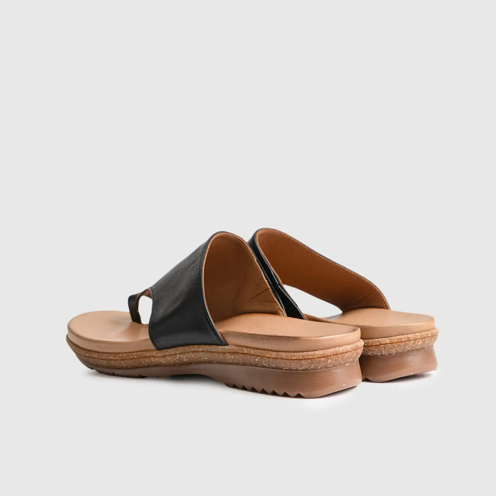 Leather Flat Comfort Sandals Black 902