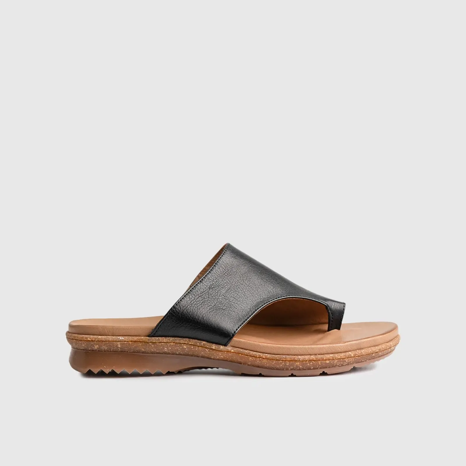 Leather Flat Comfort Sandals Black 902
