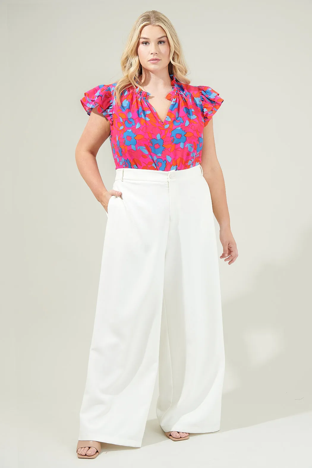 Lusma Floral Bellissima Ruffle Sleeve Top Curve