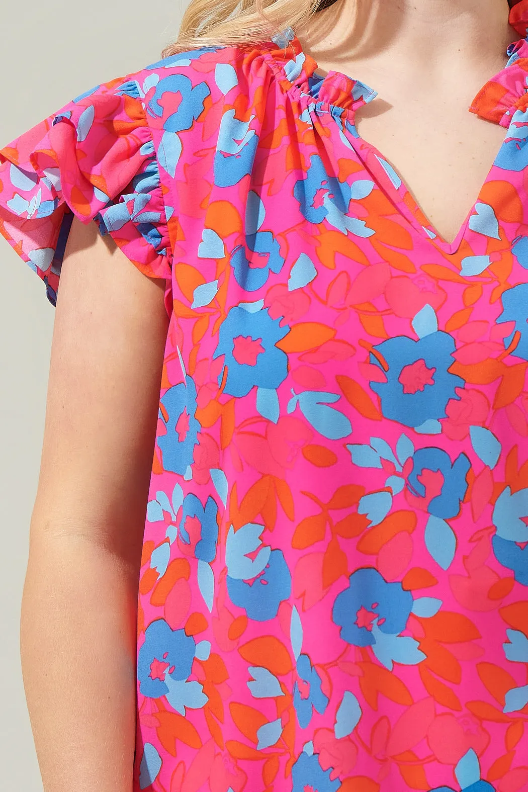 Lusma Floral Bellissima Ruffle Sleeve Top Curve