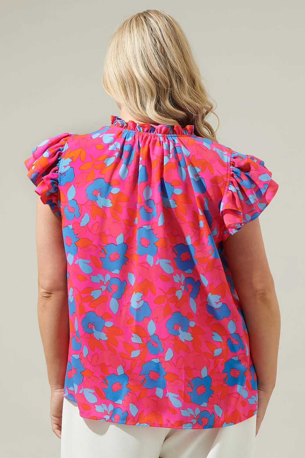 Lusma Floral Bellissima Ruffle Sleeve Top Curve