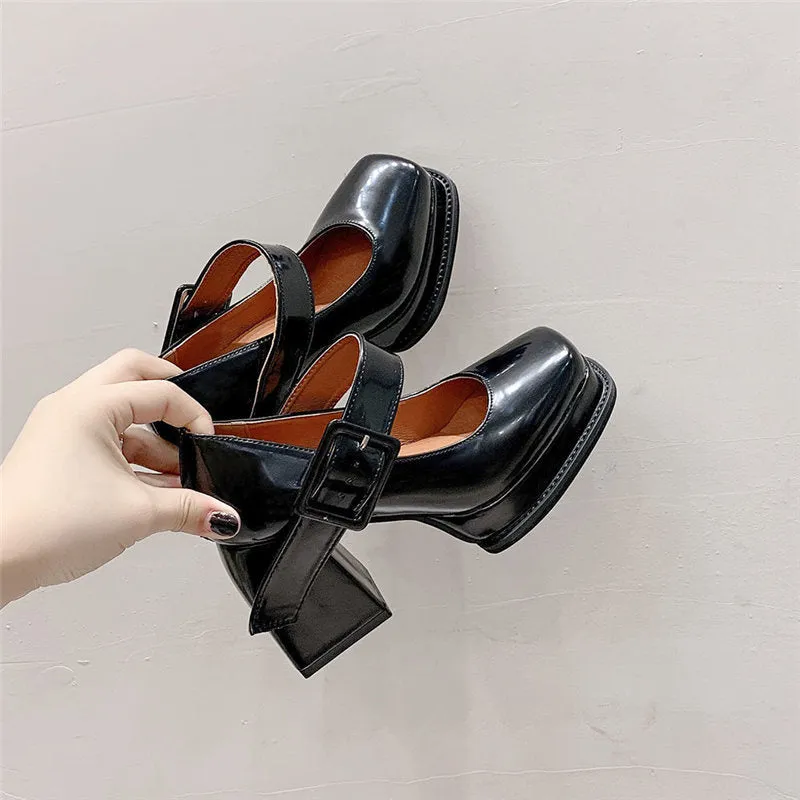 Mary Jane Heels Attractive Elegant Women Strap Buckle Shoes