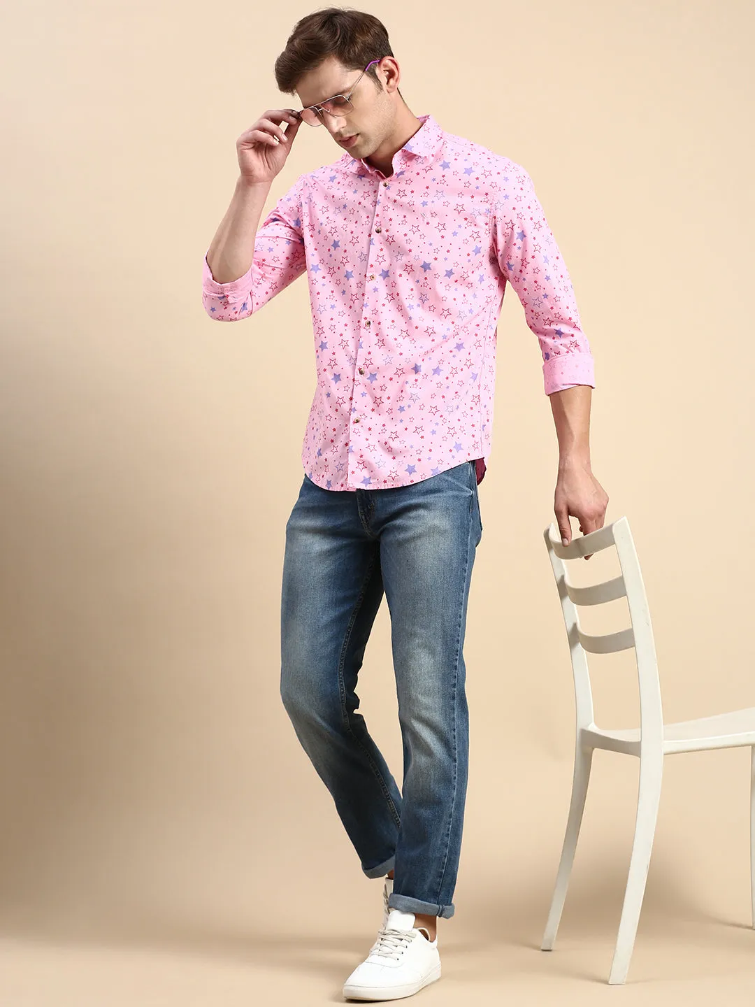 Men Pink Printed Casual Shirt