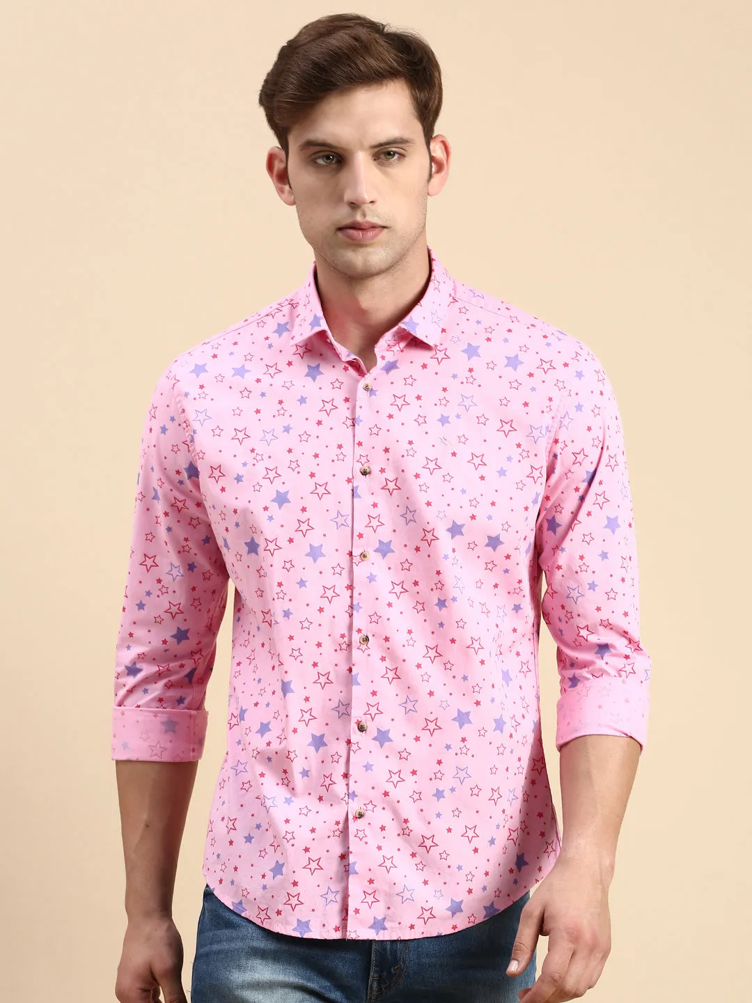 Men Pink Printed Casual Shirt