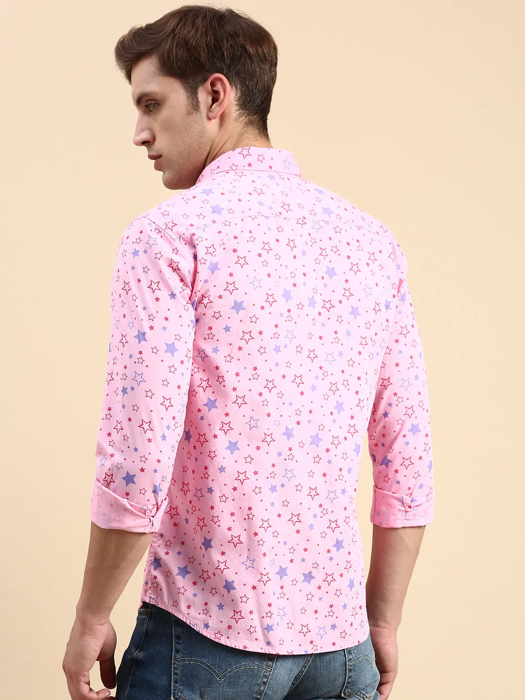 Men Pink Printed Casual Shirt