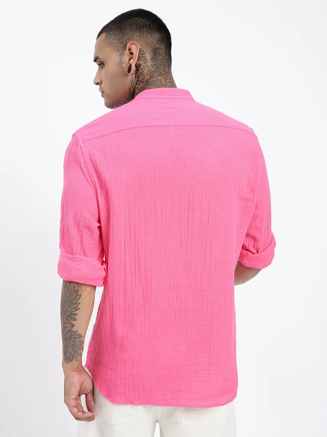 Men Pink Solid Kurta