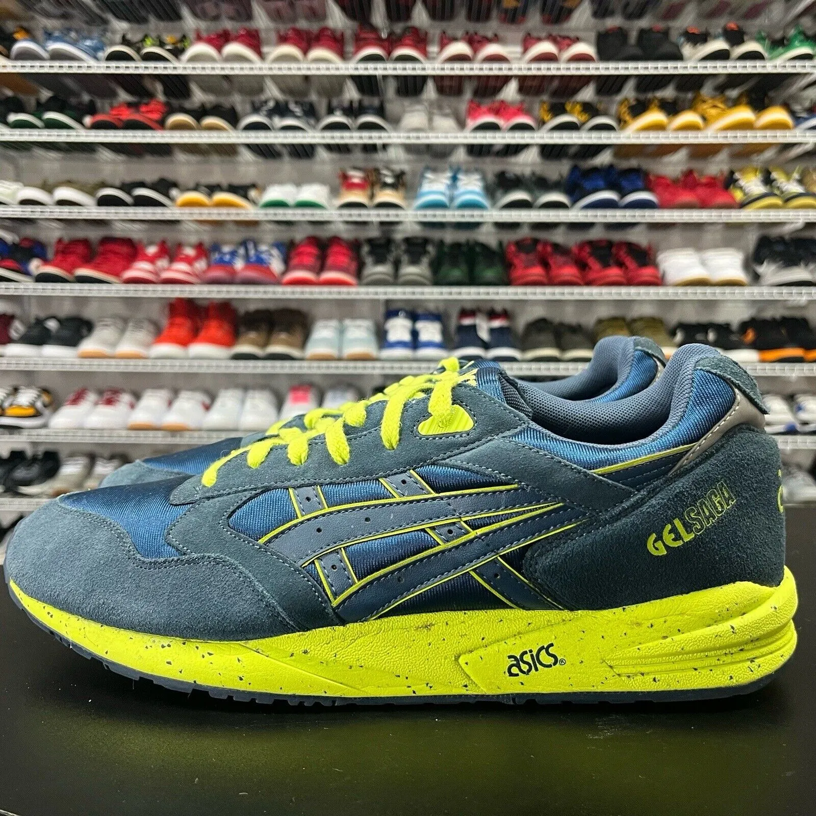 Men's ASICS GEL SAGA Blue / Green Running Shoes | Size 13 | H137k