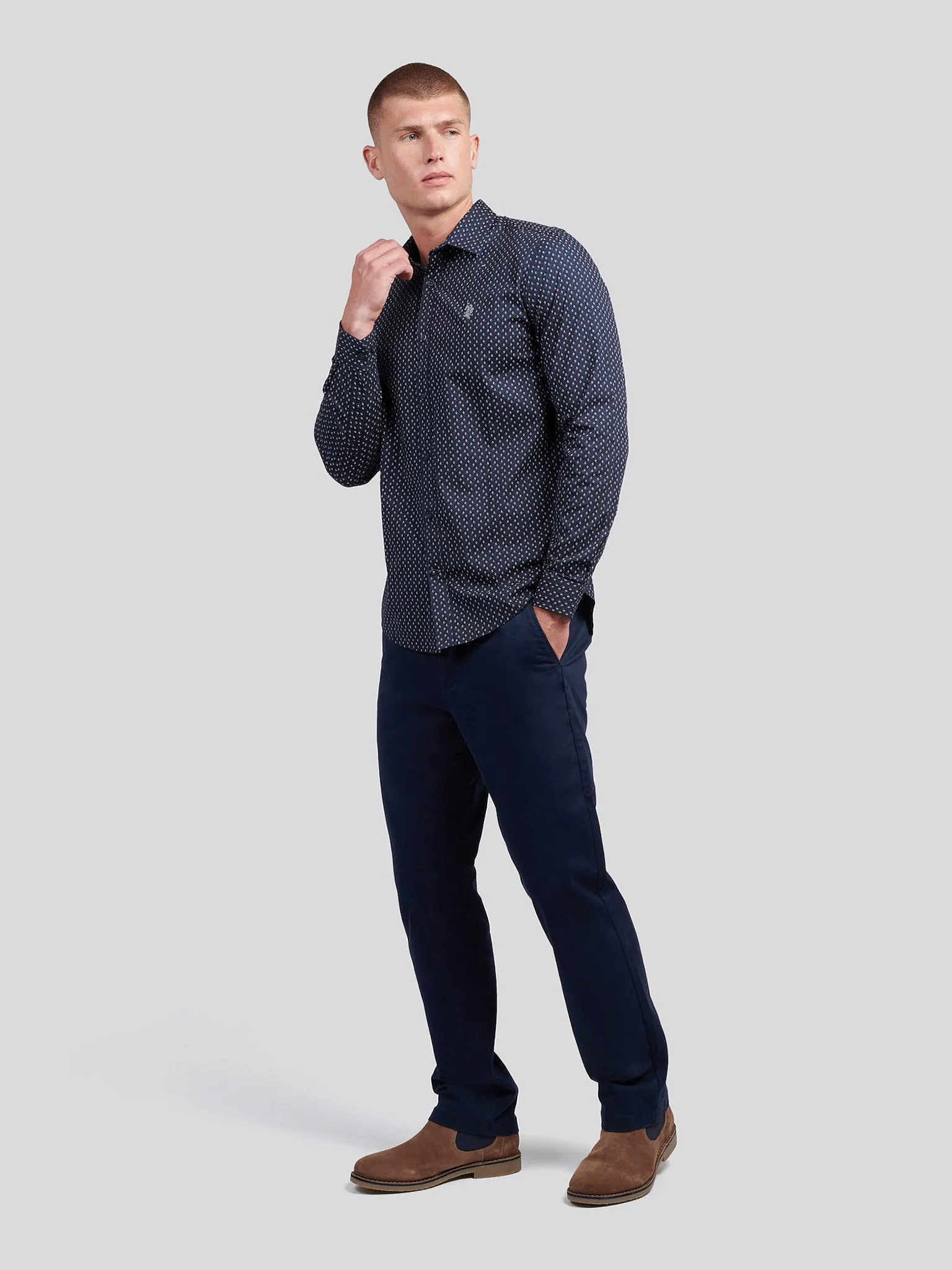 Mens Printed Shirt in Dark Sapphire Navy