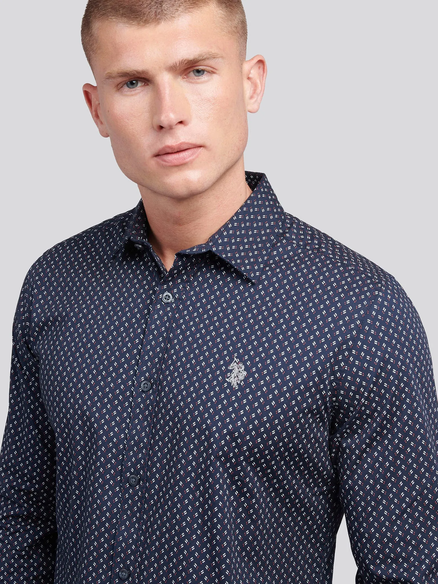Mens Printed Shirt in Dark Sapphire Navy