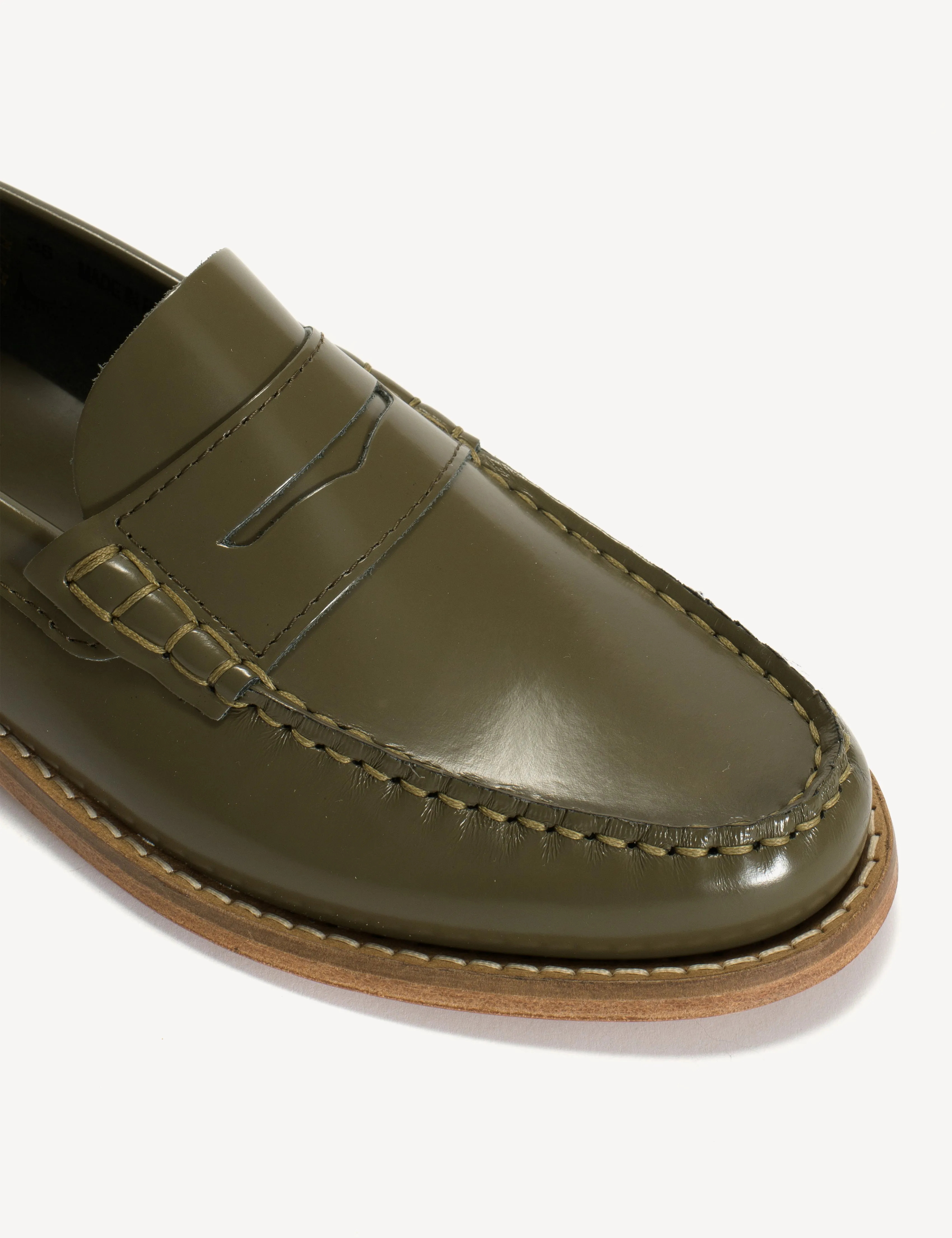 Moccasin Penny Loafer In Olive Polido Leather