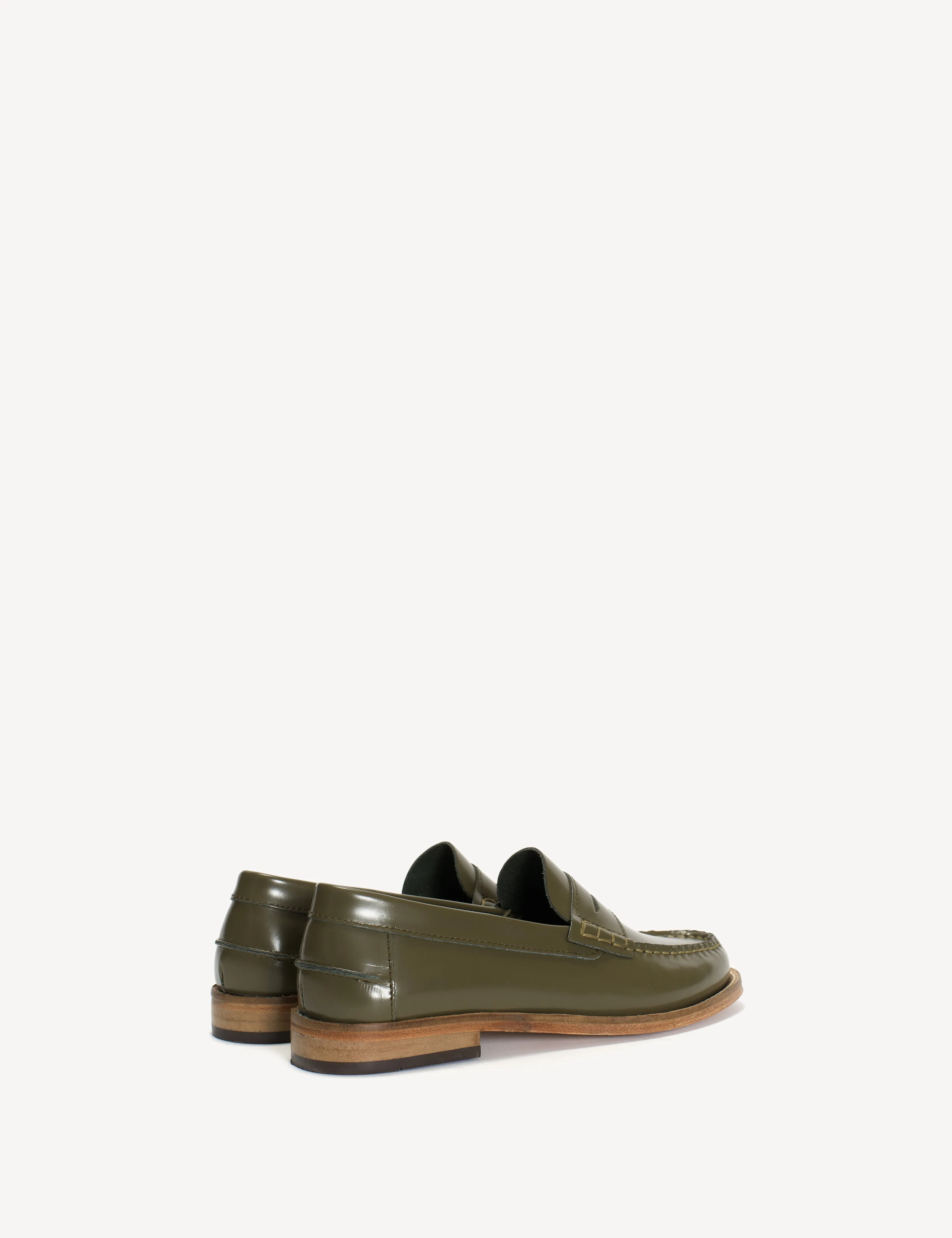Moccasin Penny Loafer In Olive Polido Leather