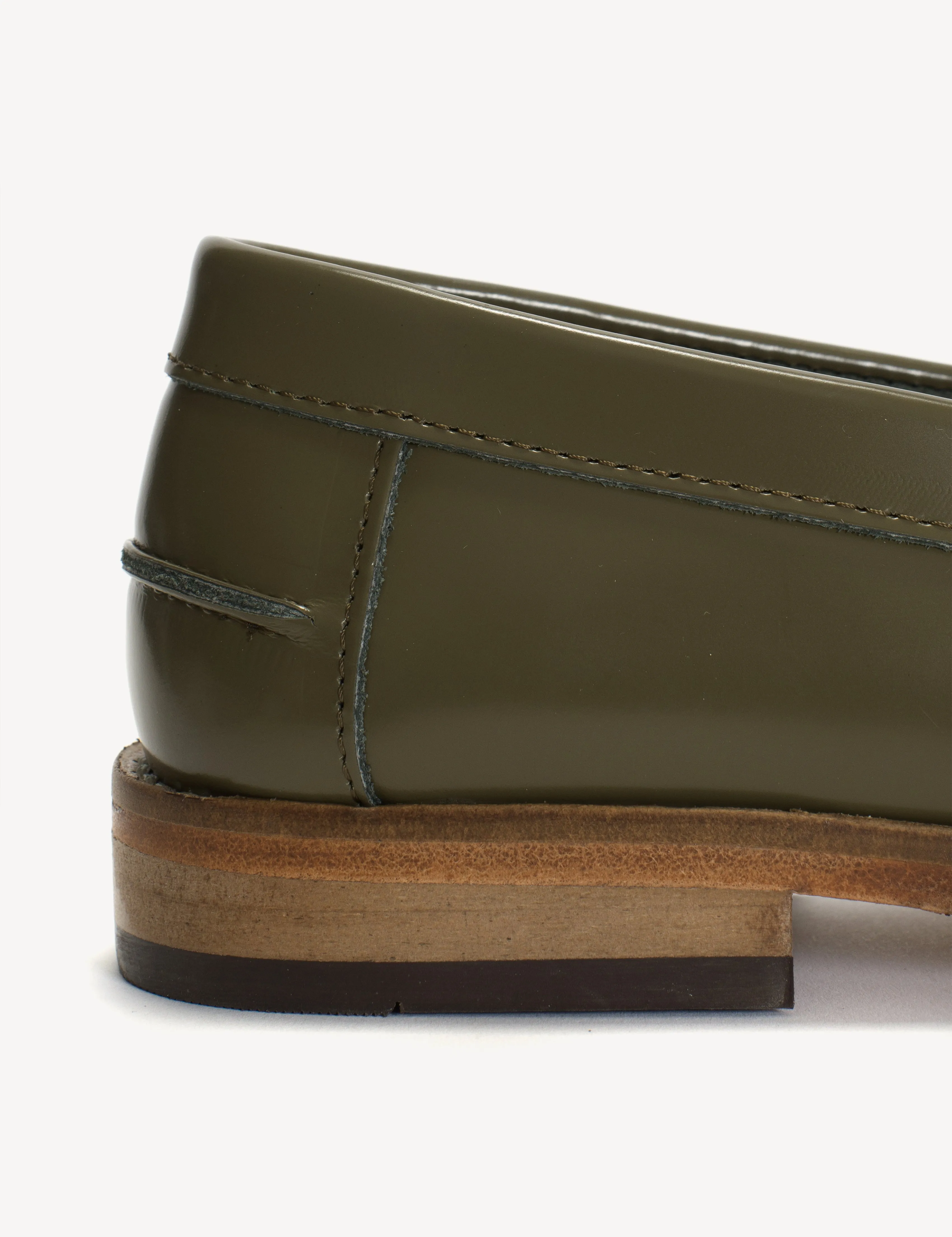 Moccasin Penny Loafer In Olive Polido Leather