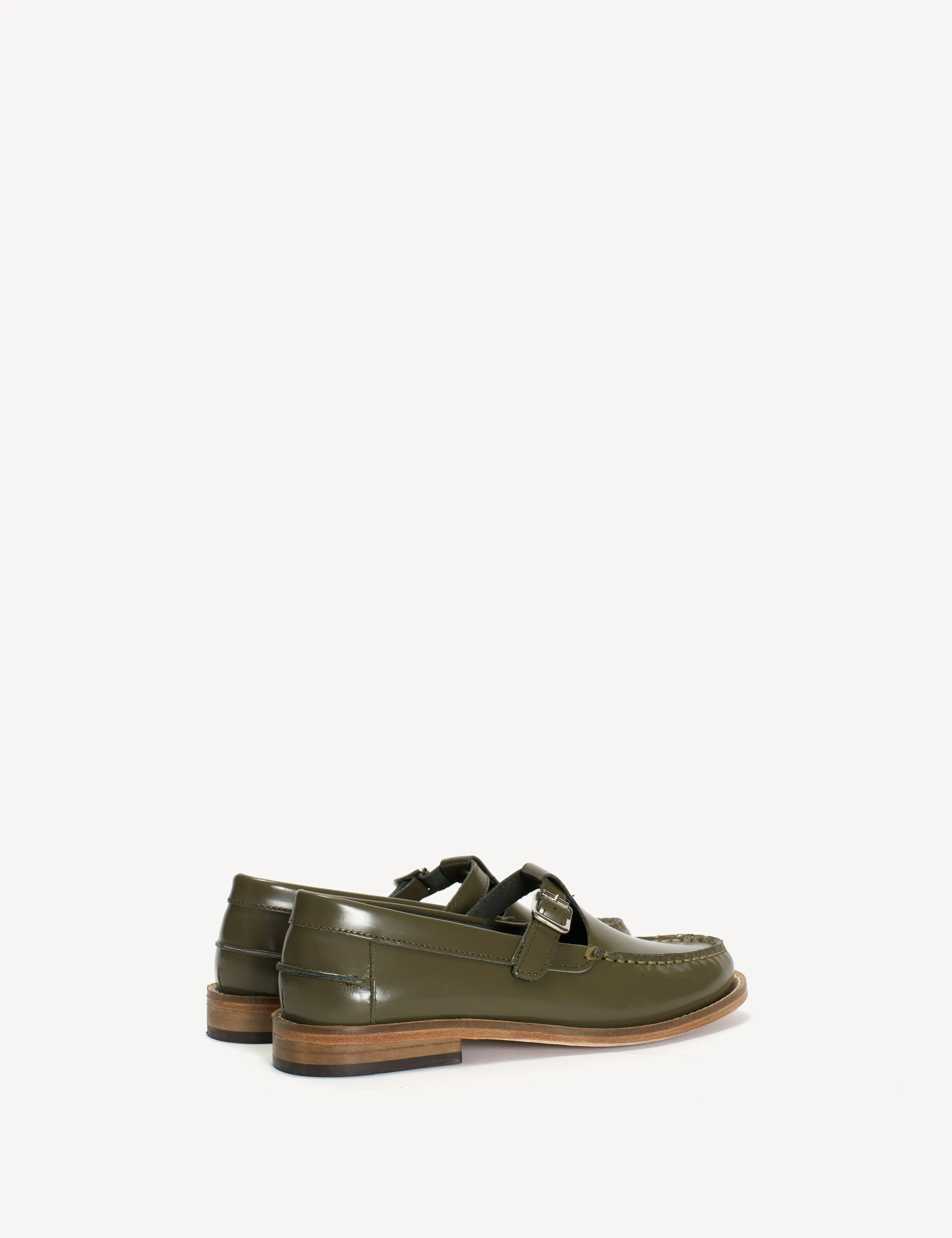 Moccasin T-Bar Loafer In Olive Polido Leather