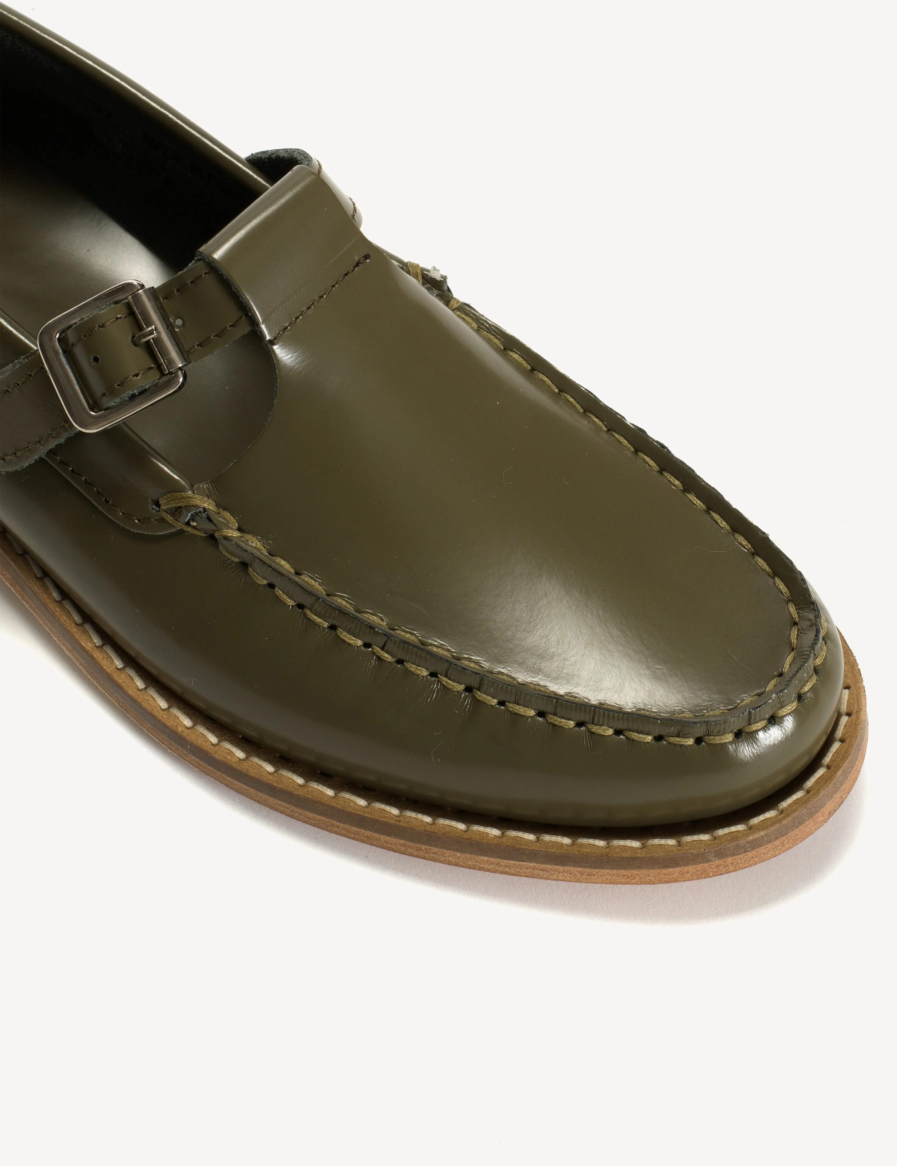 Moccasin T-Bar Loafer In Olive Polido Leather