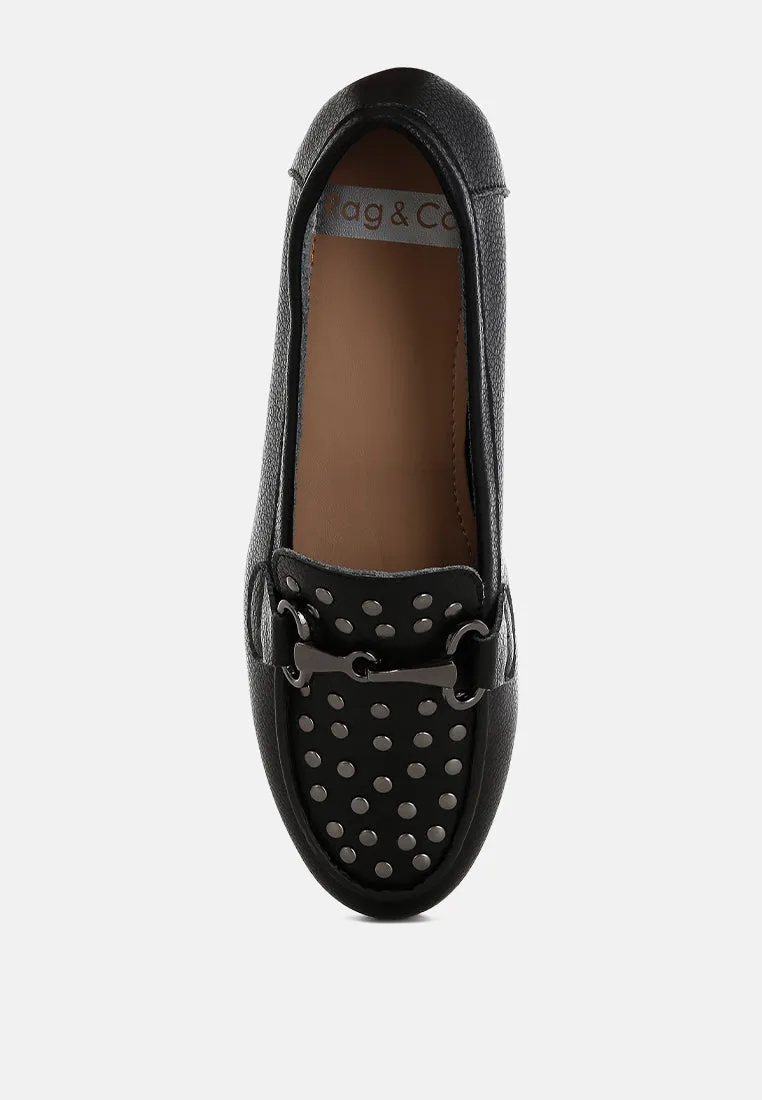 Modaha Horsebit & Studs Embellished Real Leather Loafers