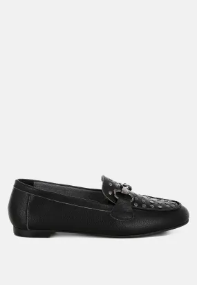 Modaha Horsebit & Studs Embellished Real Leather Loafers