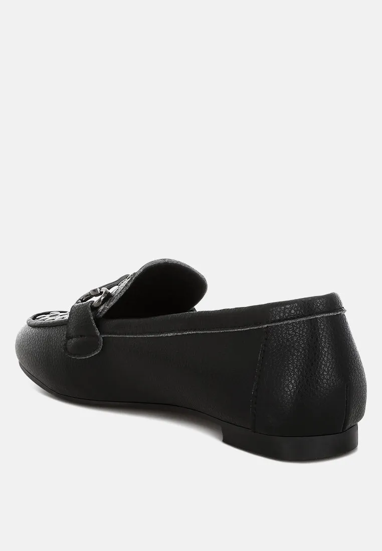 Modaha Horsebit & Studs Embellished Real Leather Loafers