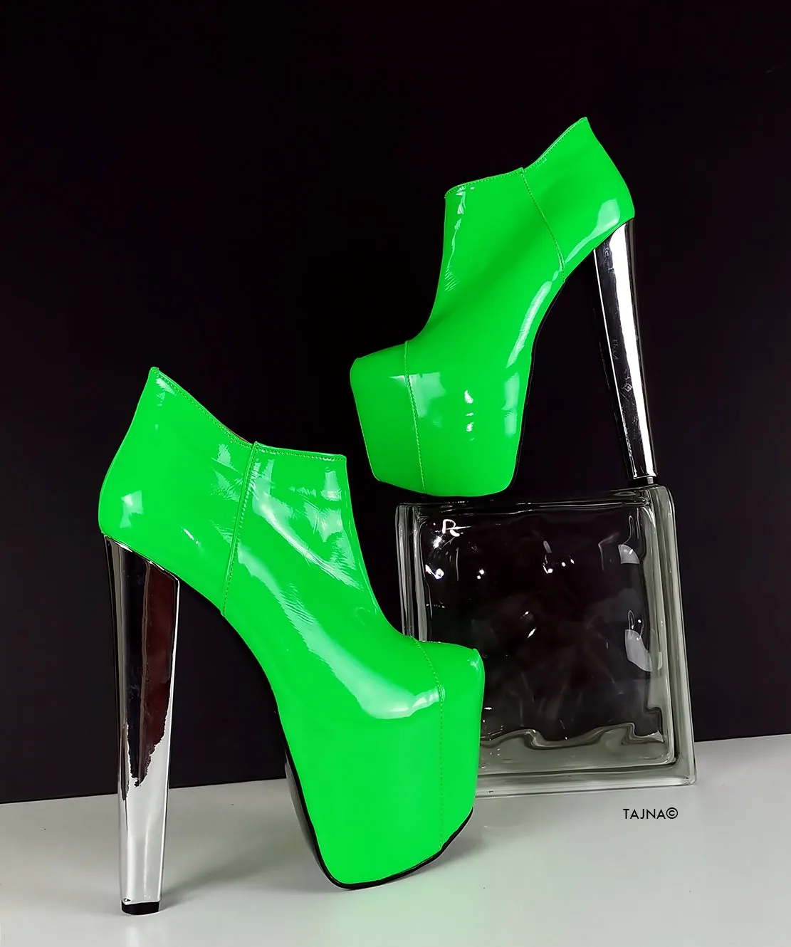 Neon Green Chunky Heel Ankle Booties