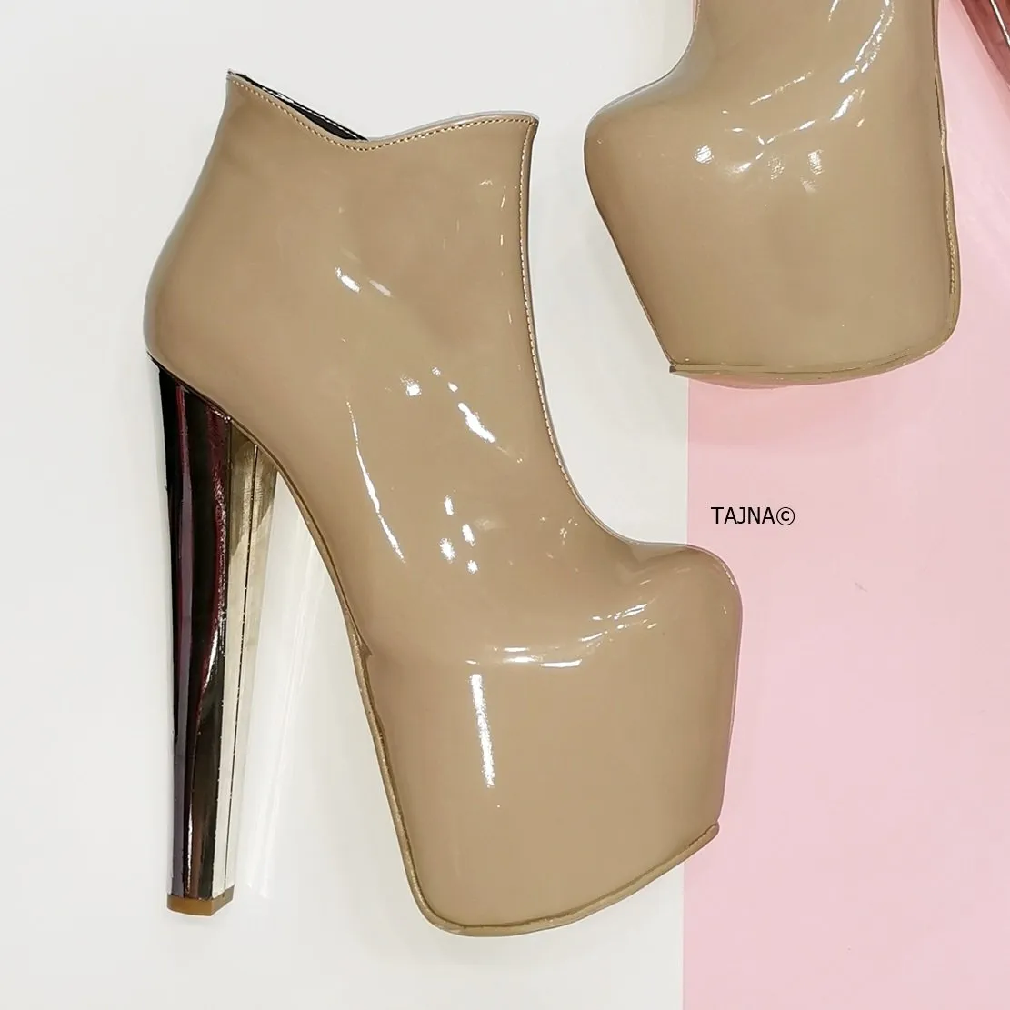 Nude Beige Patent Ankle Booties