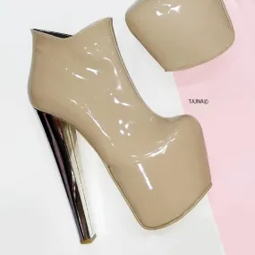 Nude Beige Patent Ankle Booties