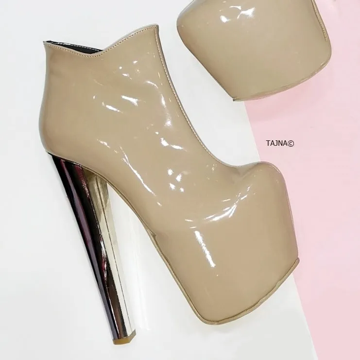 Nude Beige Patent Ankle Booties