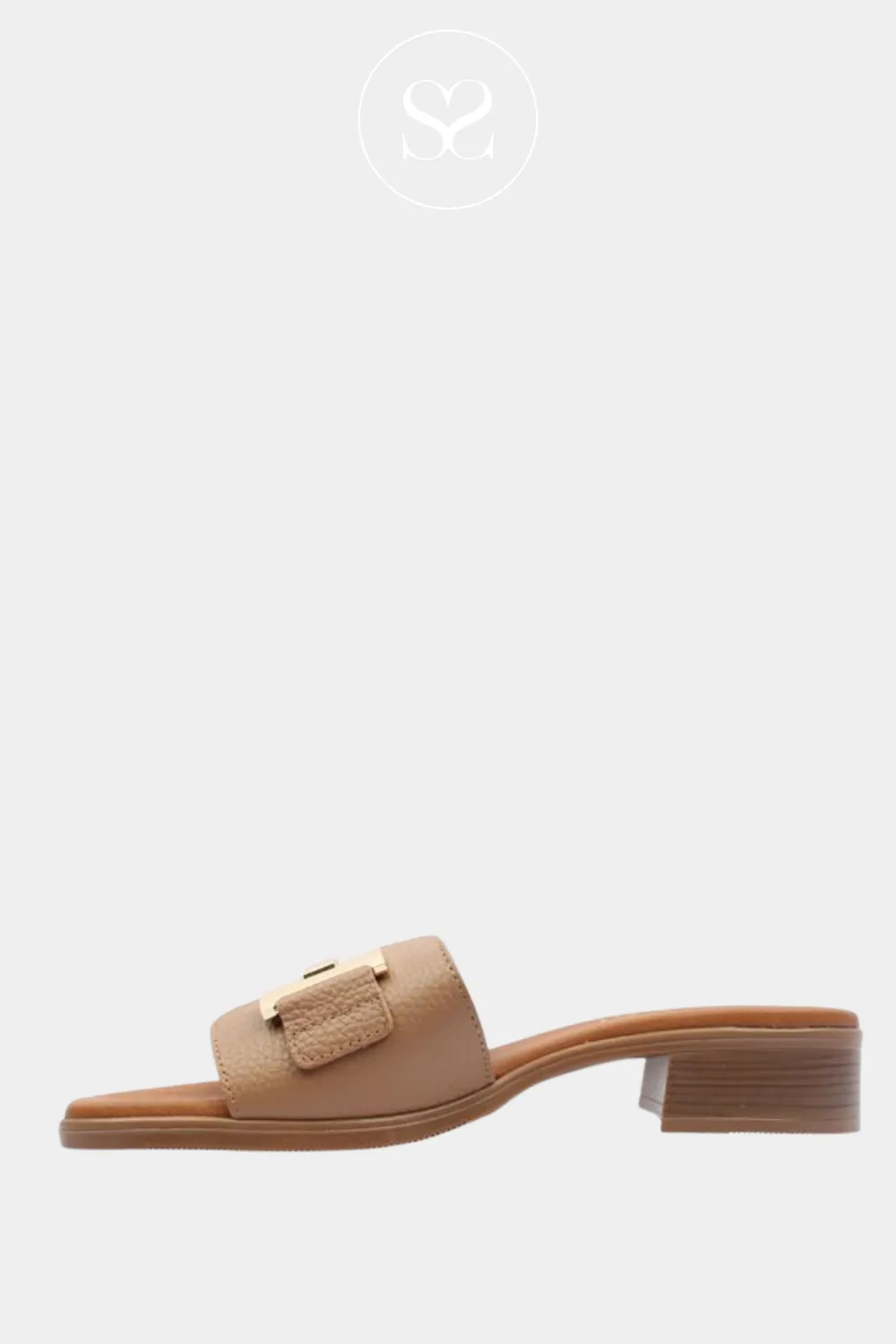 OH MY SANDALS 5605 CAMEL LEATHER HEELED SLIDER SANDALS